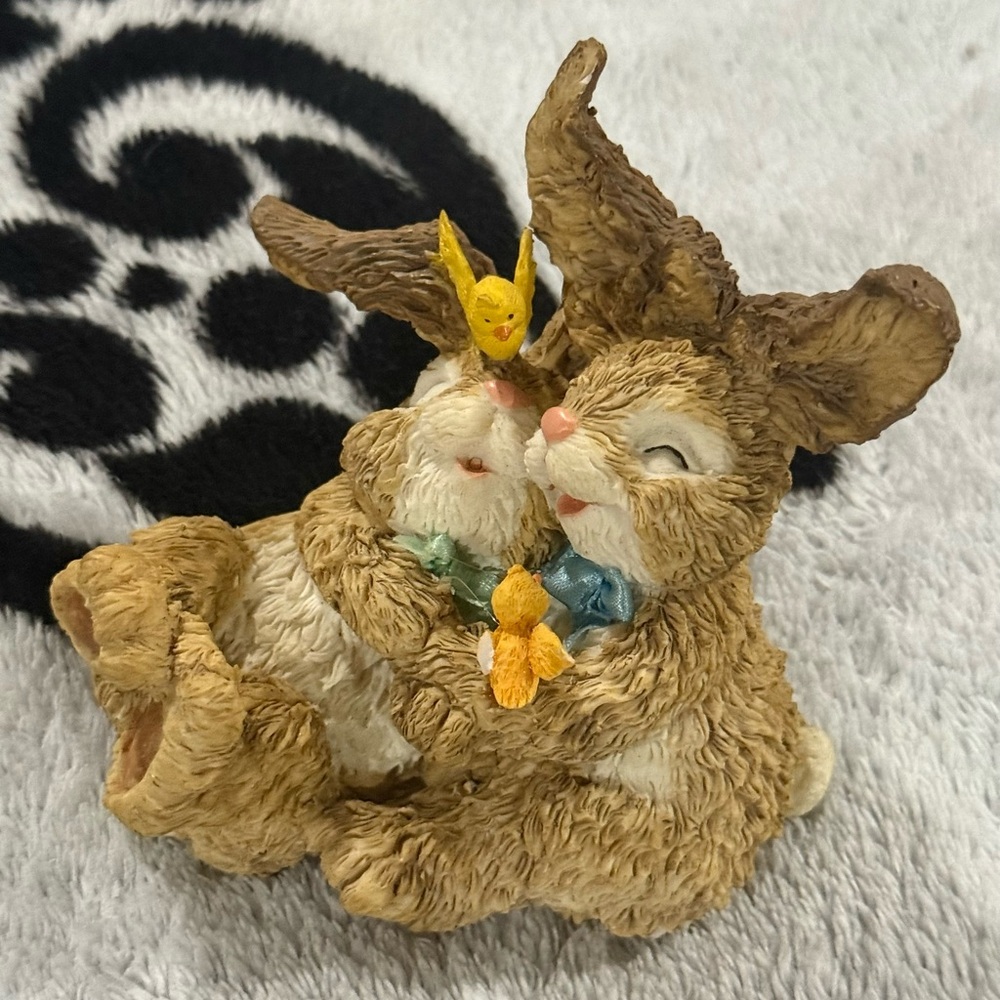 Adorable Brown Bunny Figurine with Yellow Accents! Great condition